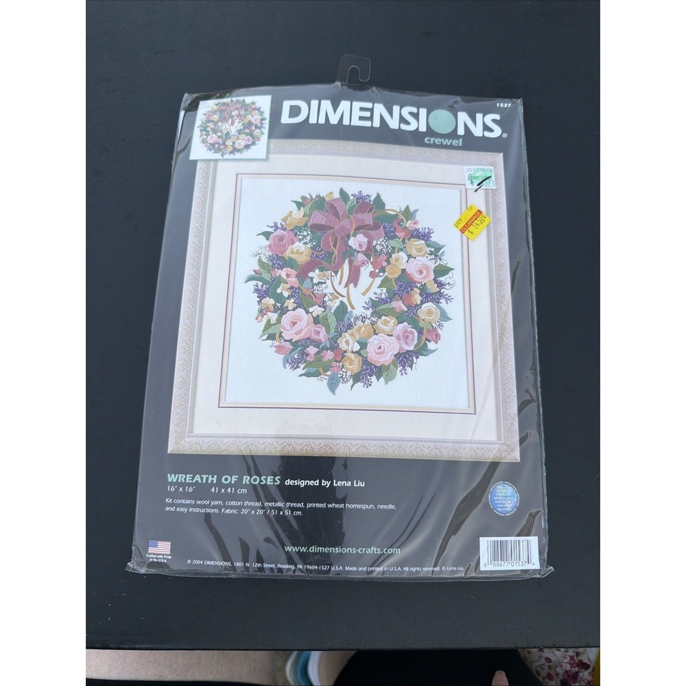 Dimensions Crewel Wreath Of Roses Kit 1537 Cross Stitch Lena Liu NIP NEW VTG USA